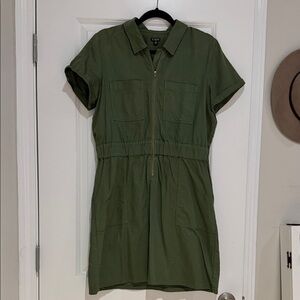 JCrew Olive Green Short Sleeve Zip Front Utility Dress